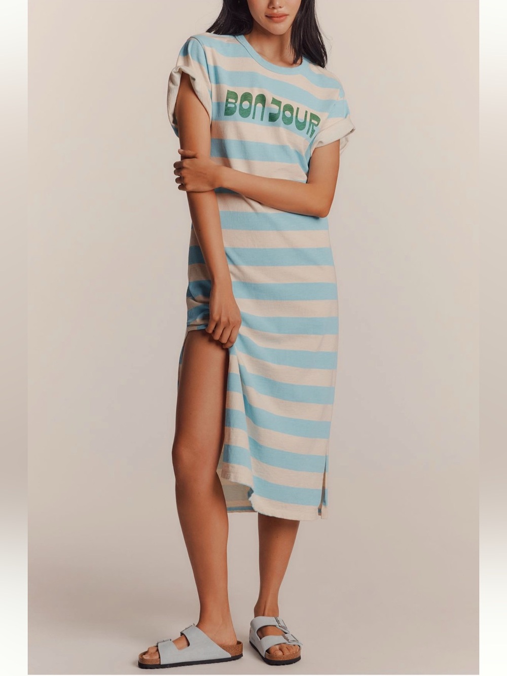 Anthropologie Sundry Short-Sleeve Rugby Stripe Bonjuour Midi T-shirt Dress